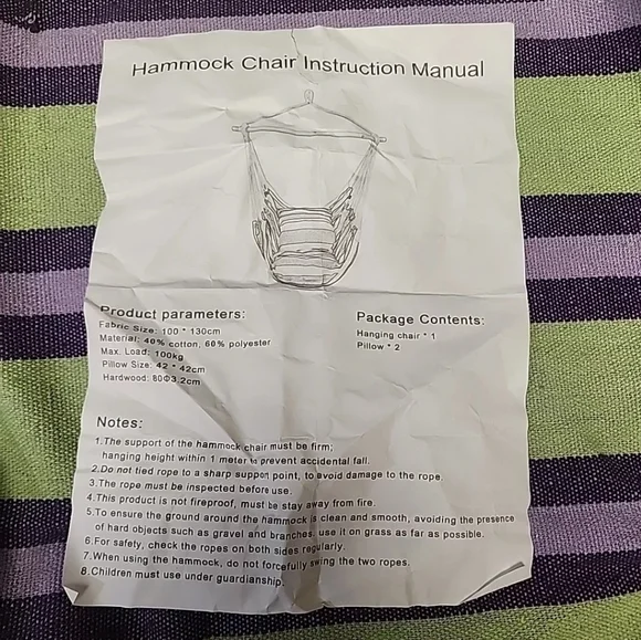 Hammock Hanging Rope Chair Swing Seat Set With 2 Pillows Green And Purple - Picture 11 of 11